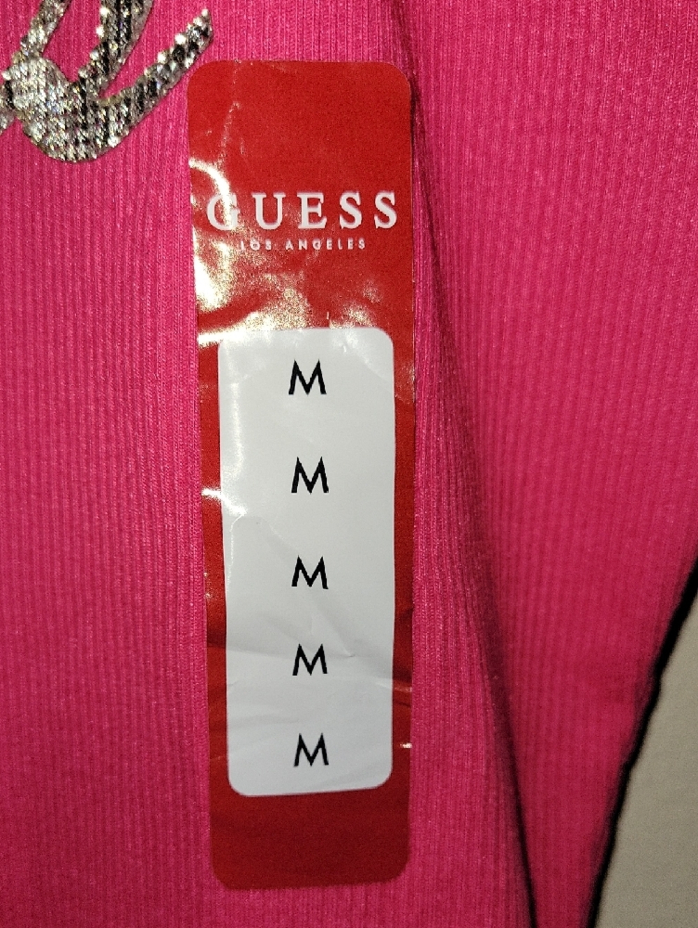 GUESS Hot Pink Rhinestone Logo Ribbed Tank - Picture 3 of 5